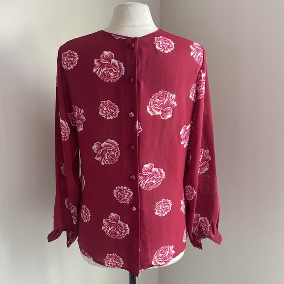 VINTAGE AUSTIN REED Button Back Blouse Womens Sz 6 Pink Floral Coquette - Picture 5 of 7